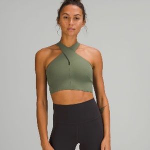 Lululemon Nulu Wrap-Front Long-Line Bra in Green Twill
